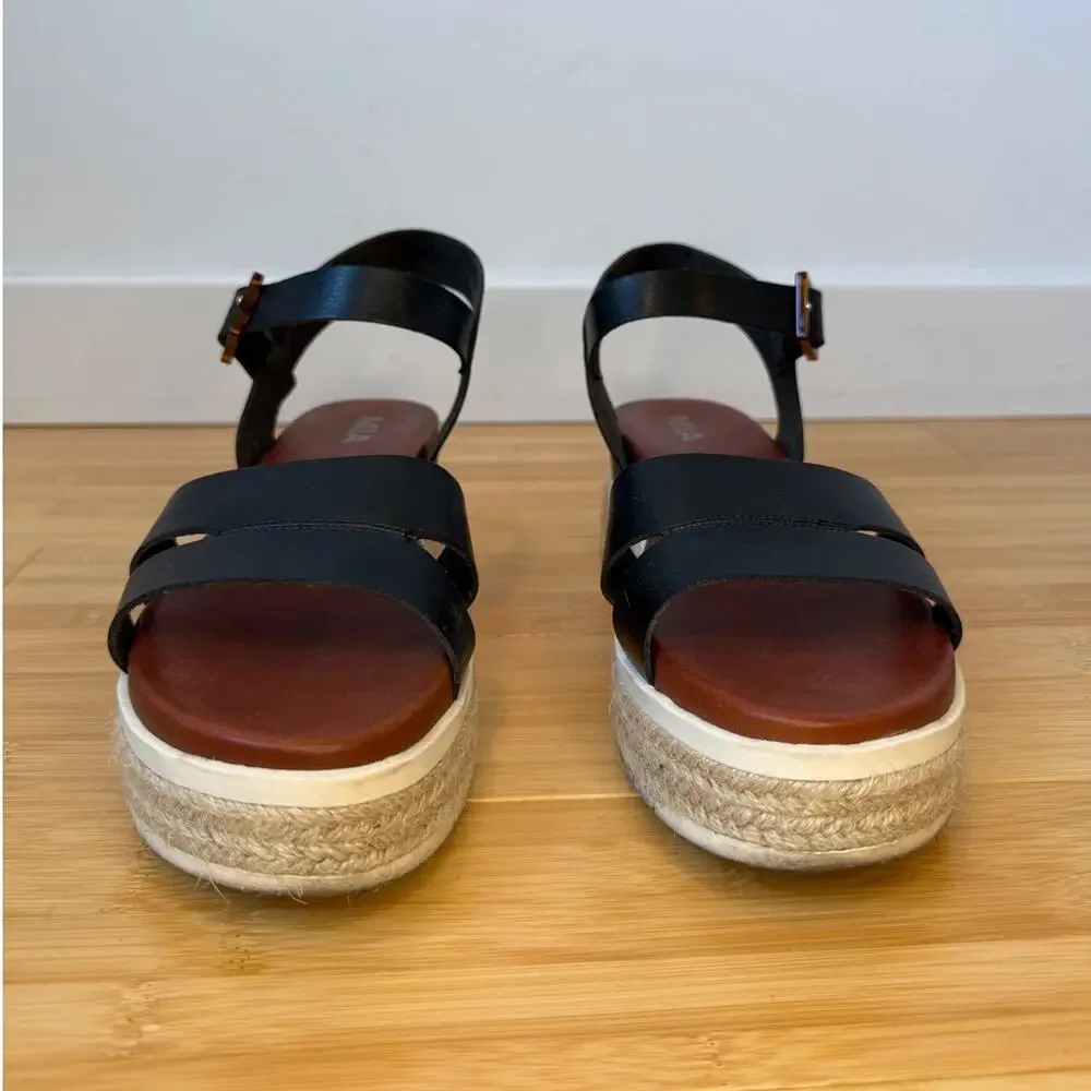 MIA Black Evana Platform Espadrille Sandal Vegan Leather Lug Sole Women Size 8.5